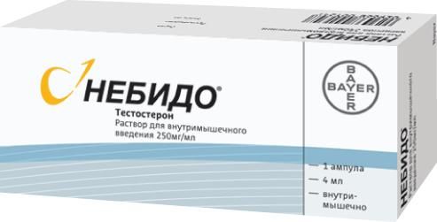 Небидо 250мг/мл 4мл р-р д/ин.в/м. №1 амп. по цене от 6178.30 руб в Челябинске, купить Небидо 250мг/мл 4мл р-р д/ин.в/м. №1 амп. (Bayer pharma ag) в аптеке Фармленд, инструкция по применению, отзывы