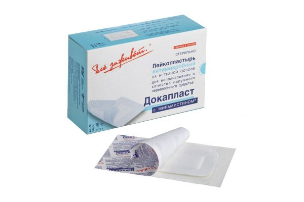 Лейкопластырь докапласт №25 6*10см мирамистин (Новые перевязочные материалы зао)