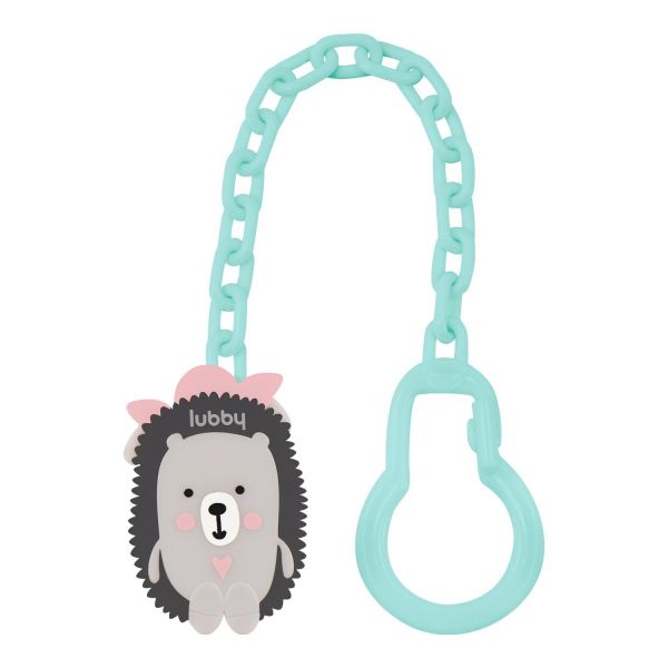 Lubby (Лабби) клипса-держатель для соски-пустышки с цепочкой ежик 30389 (Gold list ag)