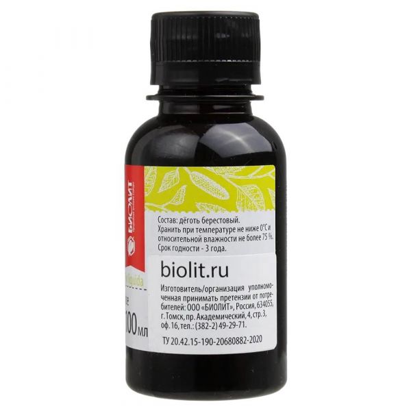 Деготь березовый 100мл субст.-ж-ть №1 фл. (Биолит ооо)