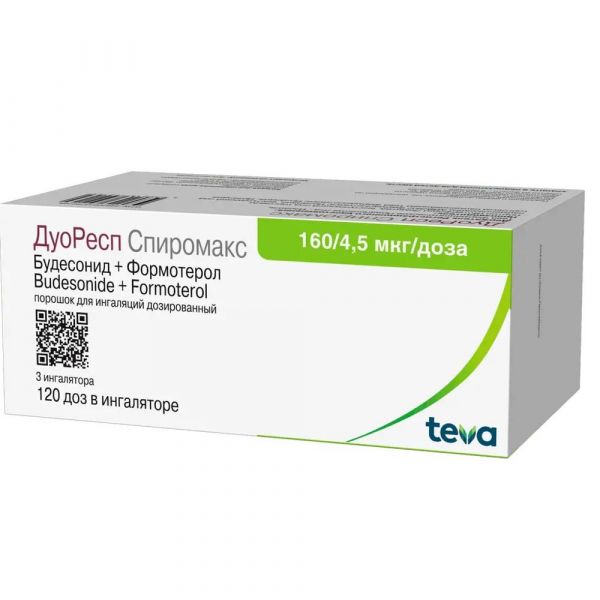 Дуоресп спиромакс 160мкг+4,5мкг/доза 120доз пор.д/инг.доз. №3 ингалятор доз. (Norton [waterford]_1)
