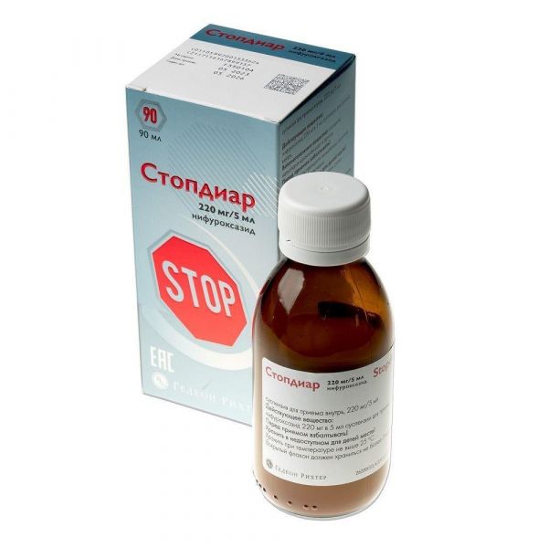 Стопдиар 220мг/ 5мл 90мл сусп.д/пр.внутр. №1 фл.ложк.мерн. (Gedeon richter romania s.a.)