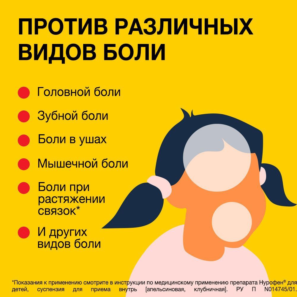 Нурофен для детей 100мг/ 5мл 150мл сусп.д/пр.внутр. №1 фл. клубника  (Reckitt benckiser healthcare international ltd.) - цены в Сибае, купить  Нурофен для детей 100мг/ 5мл 150мл сусп.д/пр.внутр. №1 фл. клубника в аптеке