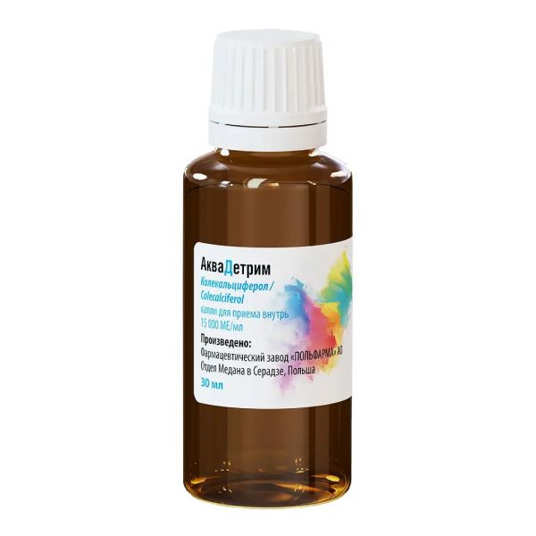 Аквадетрим 15000ме/мл 30мл капли д/пр.внутр. №1 фл.-кап. (Polpharma pharmaceutical works medana branch in sieradz sa)