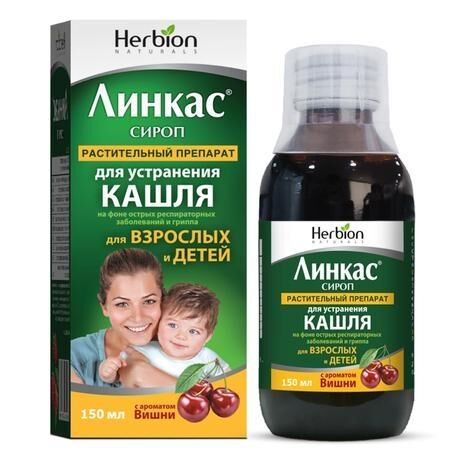 Линкас 150мл сироп №1 фл.колп.доз.  вишня (Herbion pakistan pvt. ltd.)