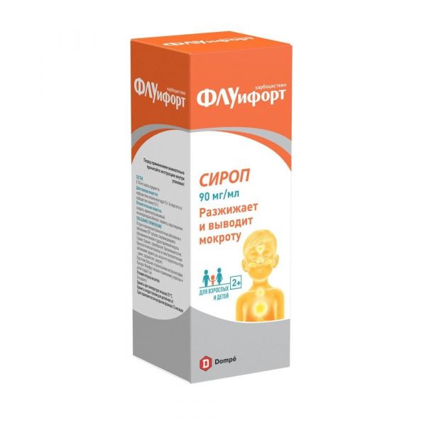 Флуифорт 90мг/мл 200мл сироп №1 фл.стак.мерн. по цене от 805.93 руб в Екатеринбурге, купить Флуифорт 90мг/мл 200мл сироп №1 фл.стак.мерн. (Dompe farmaceutici s.p.a.) в аптеке Фармленд, инструкция по применению, отзывы