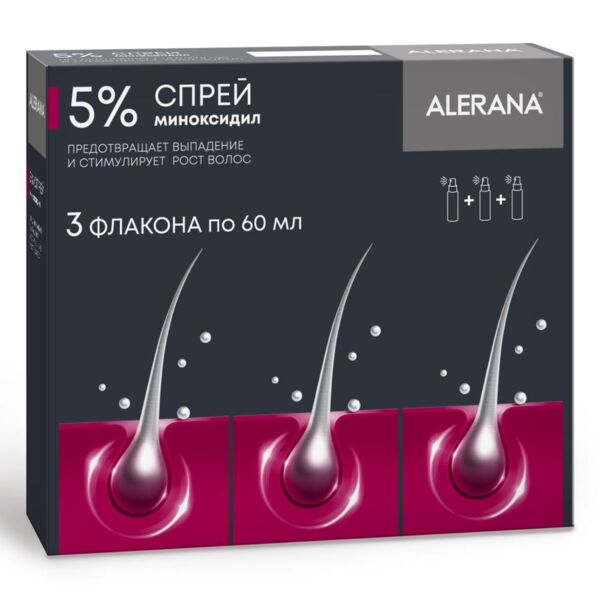 Alerana (Алерана) спрей для наружного применения 5% 60мл №3 фл. (Вертекс ао)