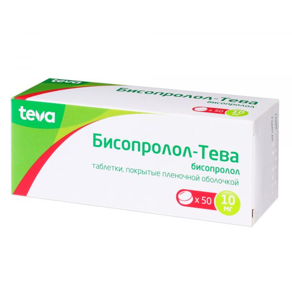 Бисопролол-тева 10мг таб.п/об.пл. №50 (Teva pharmaceutical industries ltd.)