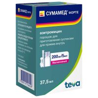 Сумамед форте 200мг/5мл 37,5мл/ 35,57г пор.д/сусп.д/пр.внутр. №1 фл. (ПЛИВА)