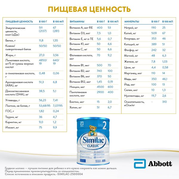 Similac (симилак) молочная смесь 2 классик 800г 6-12 мес. (Abbott ireland)