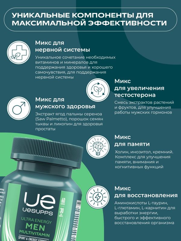Уесаппс ультра энерджи мен мультивитамин формула таб. №60 (Ultra energy supplements trading l.l.c)