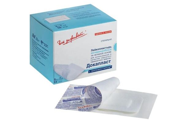 Лейкопластырь докапласт №50 5*7 см мирамистин (Новые перевязочные материалы зао)