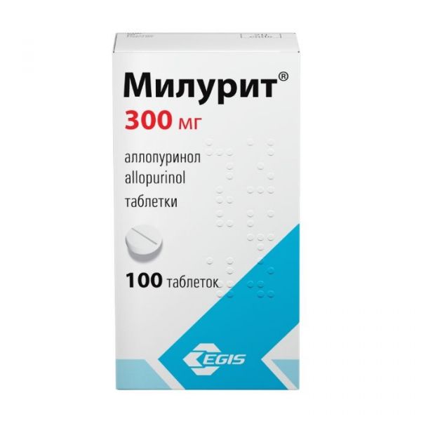 Милурит (аллопуринол) 300мг таб. №100 по цене от 701.33 руб в Самаре, купить Милурит (аллопуринол) 300мг таб. №100 (Egis pharmaceuticals plc) в аптеке Фармленд, инструкция по применению, отзывы