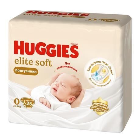 Huggies (хаггис) подгузники elite soft №25 0+ до 3,5 кг (Кимберли-кларк ооо)