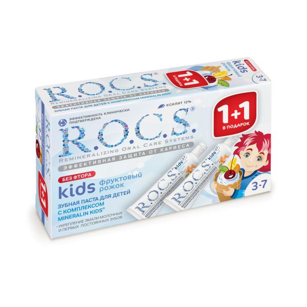 R.o.c.s. (рокс) зубная паста кидс 45г фруктовый рожок 3-7 лет *2 уп. (Еврокосмед ооо)