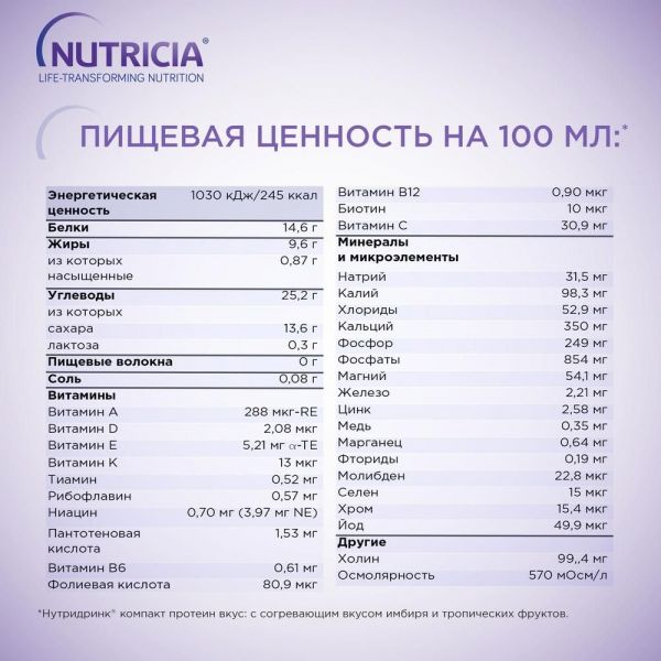 Нутридринк компакт протеин 125мл смесь для энтерального питания №4 упаковка согревающий имбирь тропические фрукты (Nutricia b.v.)