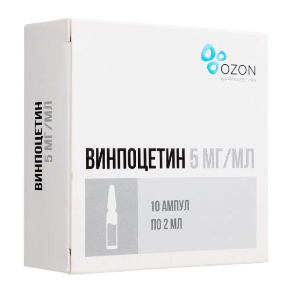 Винпоцетин 5мг/мл 2мл конц-т д/р-ра д/инф. №10 амп. (Озон ооо_2)