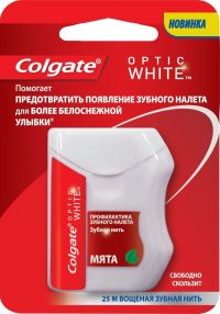 Colgate (Колгейт) зубная нить optic white 25м (PERI-DENT STAR SDN BHD)
