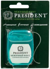 PresiDent (Президент) зубная нить 15м мята с фтором невощеная 132 (БЕТАФАРМА)