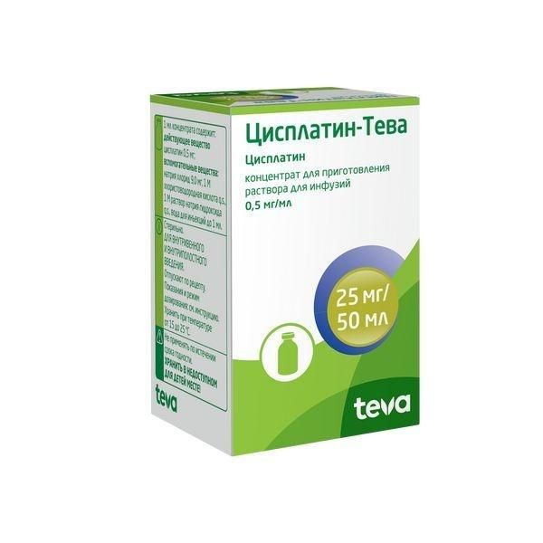 Цисплатин 0,5мг/мл 50мл конц-т д/р-ра д/инф. №1 фл. (Pharmachemie b.v.)