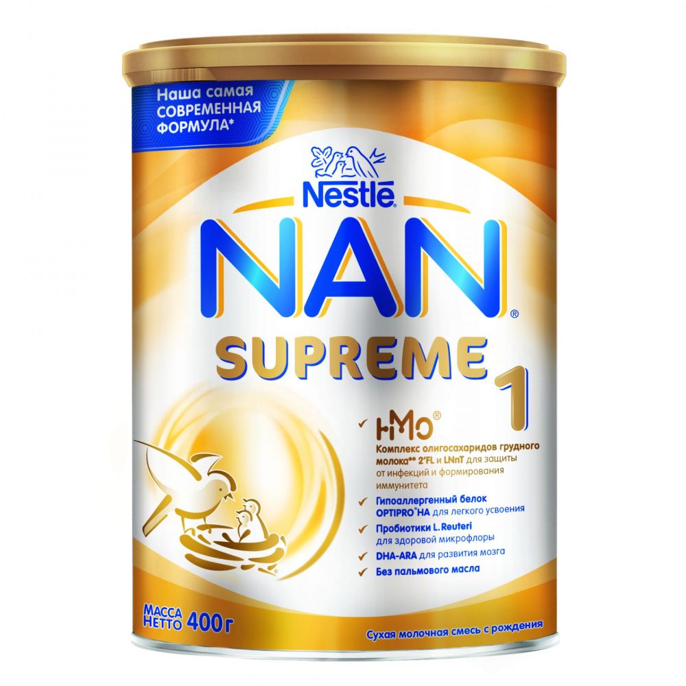 NAN (Нан) молочная смесь 400г супрем (Nestle swisse s.a.) - цены в  Ермекеево, купить NAN (Нан) молочная смесь 400г супрем в аптеке Фармленд,  инструкция по применению, отзывы