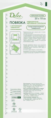 Delice (Делис) повязка пластырного типа №1 10*25см нетк.осн. (CHANGZHOU HUALIAN HEALTH DRESSING CO.)
