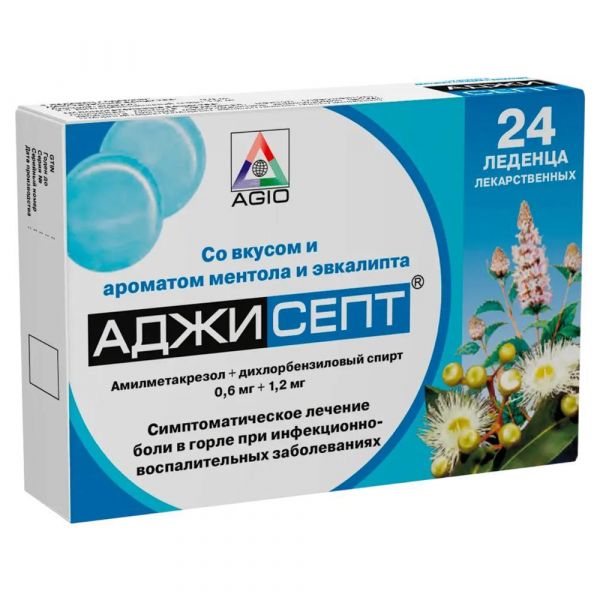 Аджисепт таб.д/рассас. №24 ментол эвкалипт (Agio pharmaceuticals ltd.)