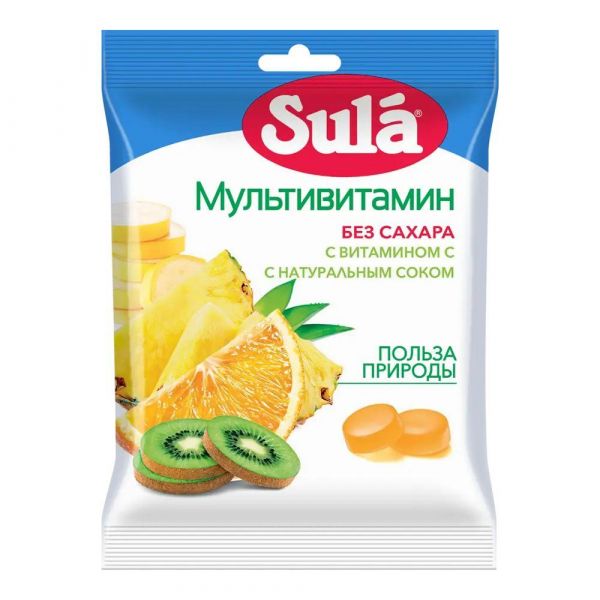 Sula (Сула) леденцы без сахара 60г пак.  мультивит. (Perfetti van melle benelux)