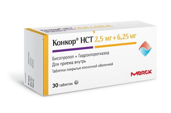 Конкор нст 2,5мг+6.25мг таб.п/об.пл. №30 (Merck healthcare kgaa)