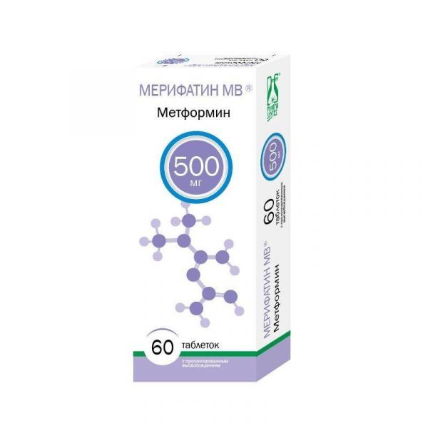 Мерифатин мв (метформин) 500мг таб.пролонг.высв. №60 (Фармасинтез-тюмень ооо_1)