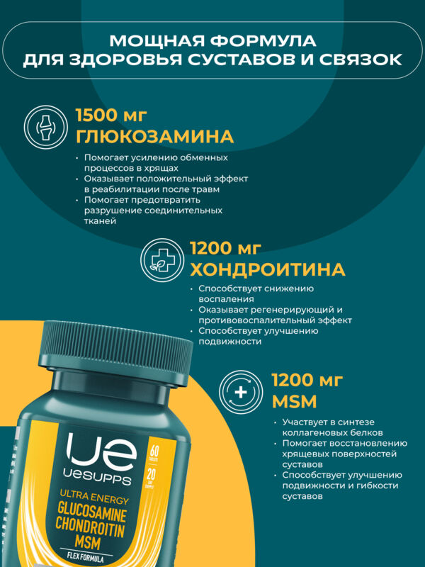 Уесаппс ультра энерджи флекс глюкозамин хондроитин мсм таб. №60 (Ultra energy supplements trading l.l.c)