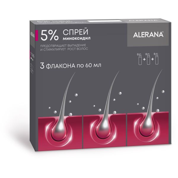 Alerana (Алерана) спрей для наружного применения 5% 60мл №3 фл. (Вертекс ао)
