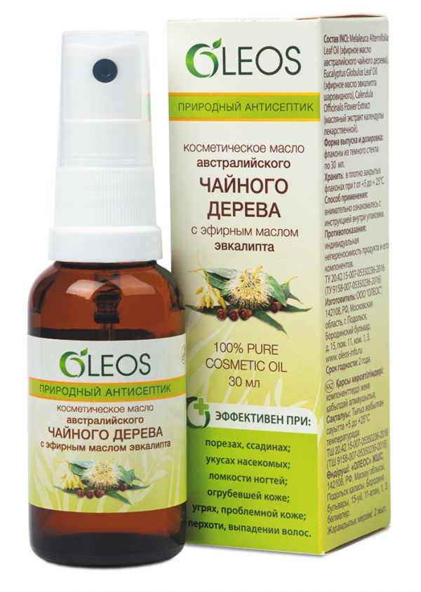 Oleos (Олеос) масло чайного дерева с эфирным маслом эвкалипта 30мл спрей (Олеос ооо)