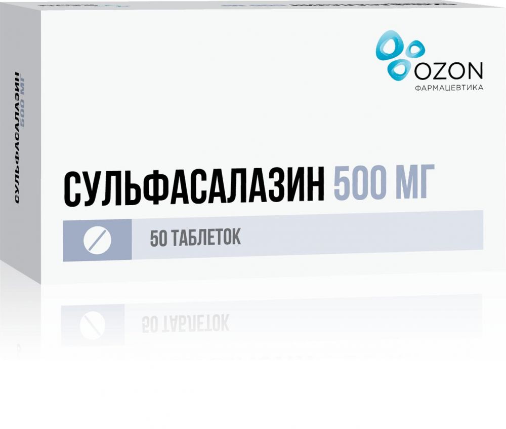 Сульфасалазин 500мг таб.п/об.пл. №50 (Озон ооо_2) - цены в Ханты-Мансийск,  купить Сульфасалазин 500мг таб.п/об.пл. №50 в аптеке Фармленд, инструкция  по применению, отзывы