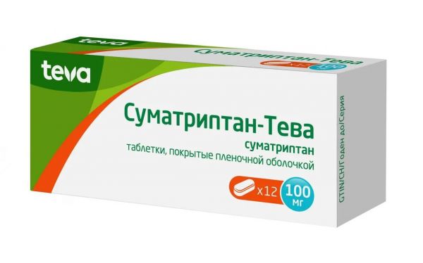 Суматриптан-тева 100мг таб.п/об.пл. №12 (Teva pharmaceutical works private co.)