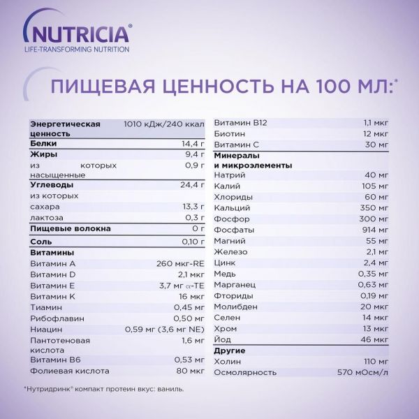 Нутридринк компакт протеин 125мл смесь для энтерального питания №4 упаковка ваниль (Nutricia b.v.)