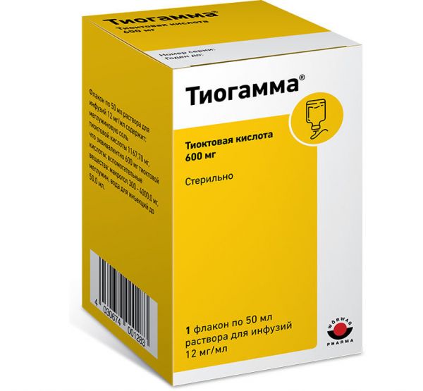 Тиогамма 12мг/мл 50мл р-р д/инф. №1 фл. (Solupharm pharmazeutische erzeugnisse gmbh)