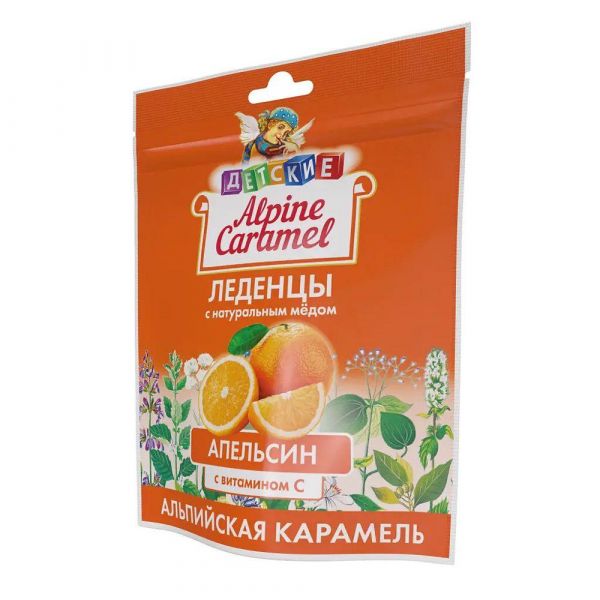 Альпийская карамель 75г леденцы детские витамин с мед апельсин (Плантико ооо)
