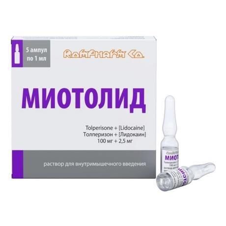 Миотолид 100мг+2,5мг 1мл р-р д/ин.в/м. №5 амп. (Rompharm company c.o. s.r.l.)