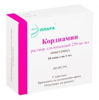 Кордиамин 250мг/мл 1мл р-р д/ин. №10 амп. (ЭЛЛАРА)