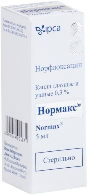 Нормакс 0.3% 5мл капли глазн.,ушн. №1 фл. (Ipca laboratories ltd.)