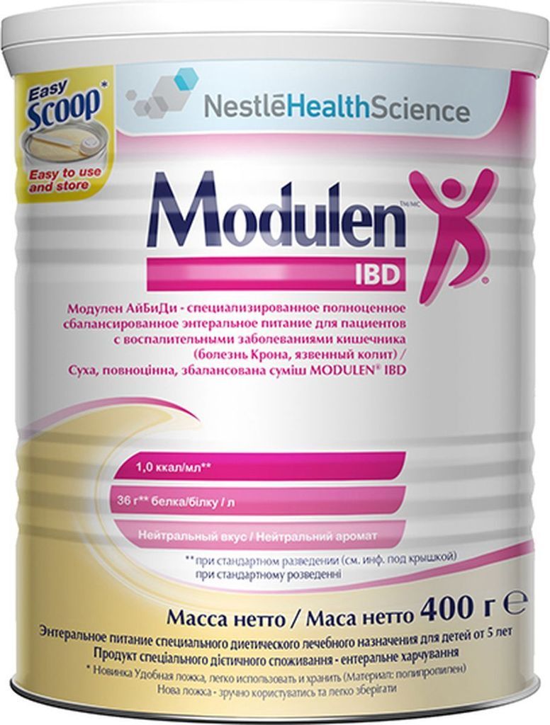 Модулен ibd 400г смесь д/энт.пит. №1 бан. (Nestle nederland b.v.) - цены в  Октябрьском, купить Модулен ibd 400г смесь д/энт.пит. №1 бан. в аптеке  Фармленд, инструкция по применению, отзывы