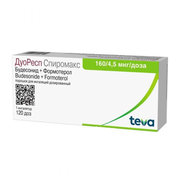 Дуоресп спиромакс 160мкг+4,5мкг/доза 120доз пор.д/инг.доз. №1 ингалятор доз. (Norton [waterford]_1)
