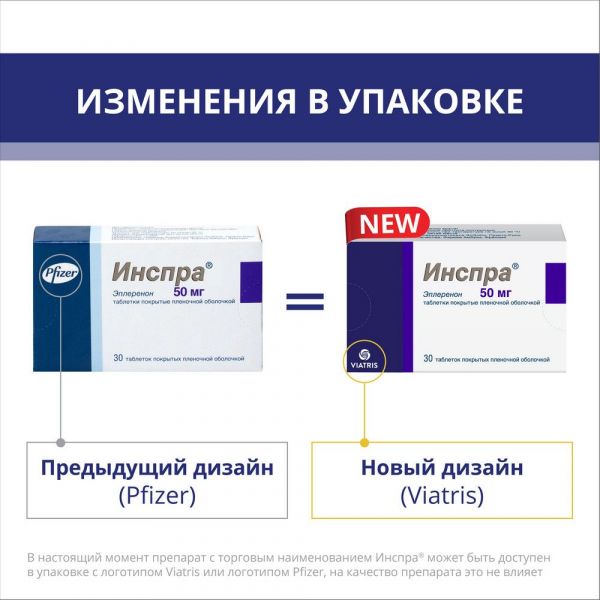 Инспра 50мг таблетки покрытые плёночной оболочкой №30 (Pfizer pharmaceuticals llc/fareva amboise)