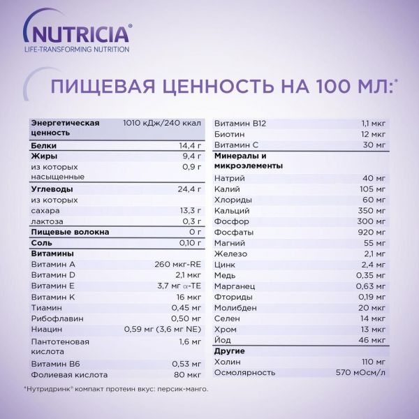 Нутридринк компакт протеин 125мл смесь для энтерального питания №4 упаковка персик манго (Nutricia b.v.)