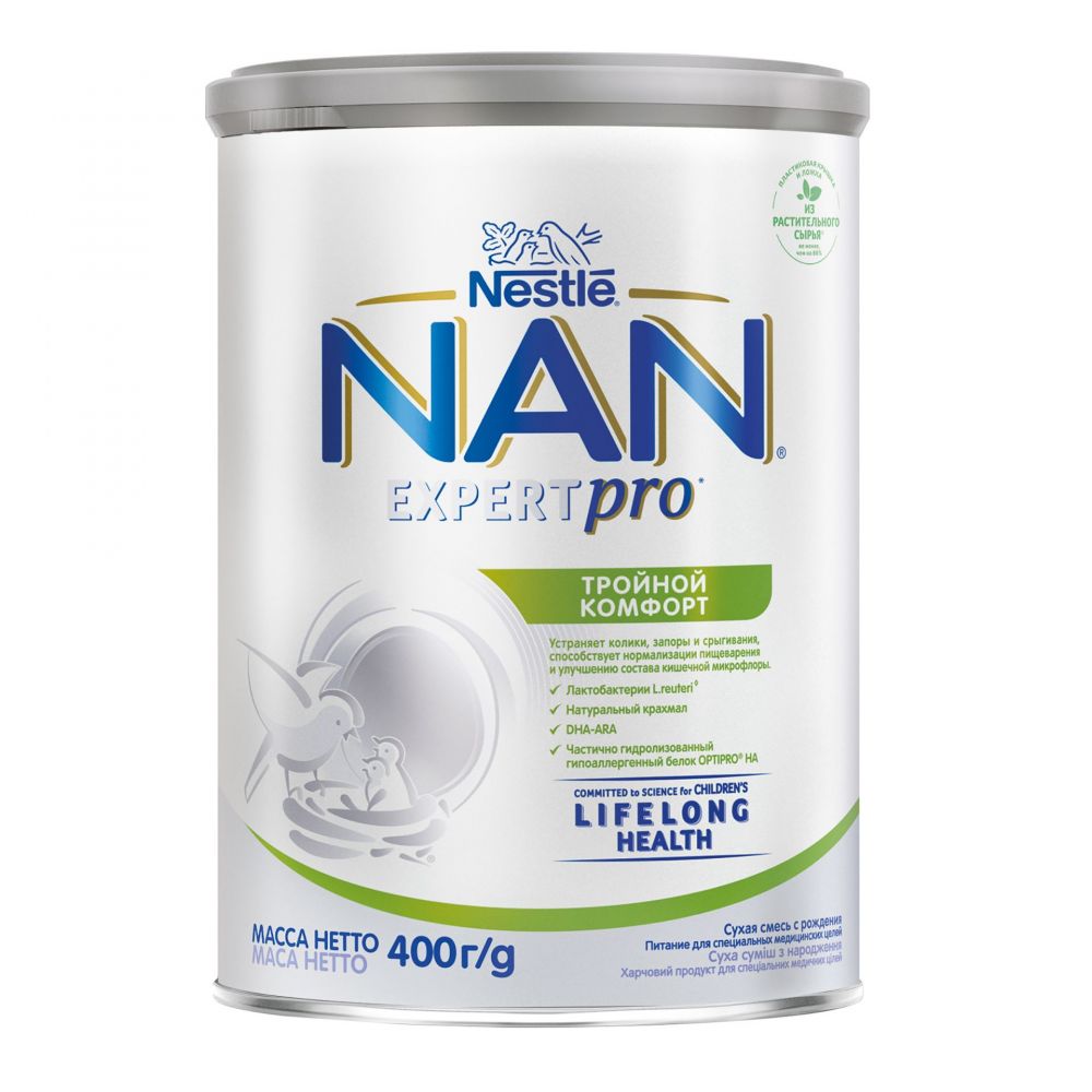 NAN (Нан) молочная смесь тройной комфорт 400г (Nestle swisse s.a.) - цены в  Оренбурге, купить NAN (Нан) молочная смесь тройной комфорт 400г в аптеке  Фармленд, инструкция по применению, отзывы