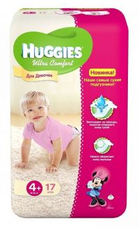 Huggies (Хаггис) подгузники ultra comfort для девочек №17 р.4+ 10-16кг (КИМБЕРЛИ КЛАРК)
