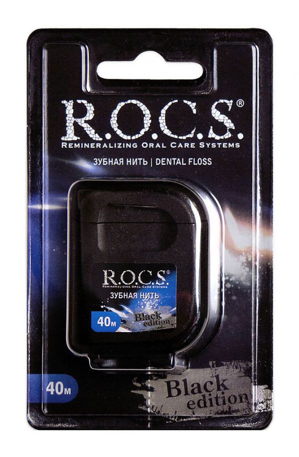 R.O.C.S. (Рокс) зубная нить black edition 40м расширяющ. (Peri-dent star sdn bhd)