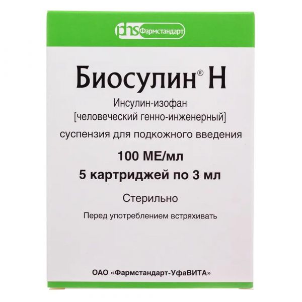 Биосулин н 100ме/мл 3мл сусп.д/ин.п/к. №5 картридж (Фармстандарт-уфавита оао [уфа])