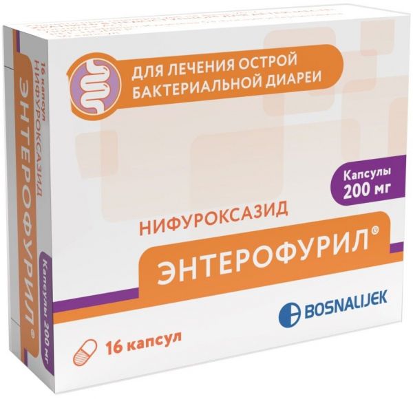 Энтерофурил 200мг капс. №16 по цене от 553.21 руб в Москве, купить Энтерофурил 200мг капс. №16 (Bosnalijek d.d._2) в аптеке Фармленд, инструкция по применению, отзывы